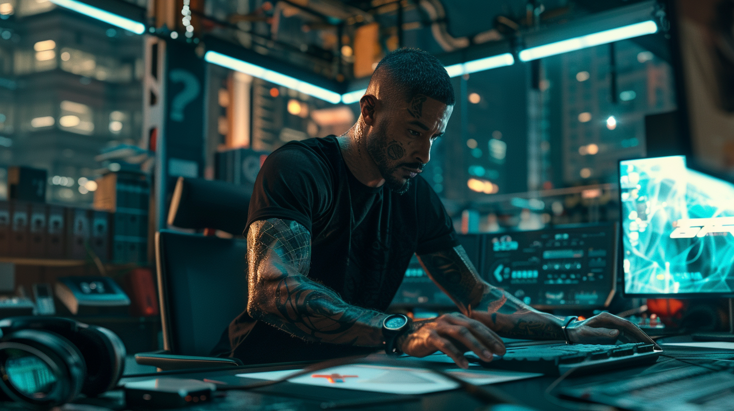 Homem trabalhando em ambiente tecnológico.